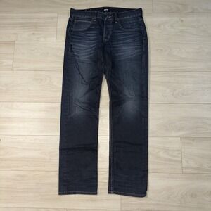 Men's Hudson Byron Straight Leg Mid-Rise Jeans Size 34 X 33 Dark Wash Casual